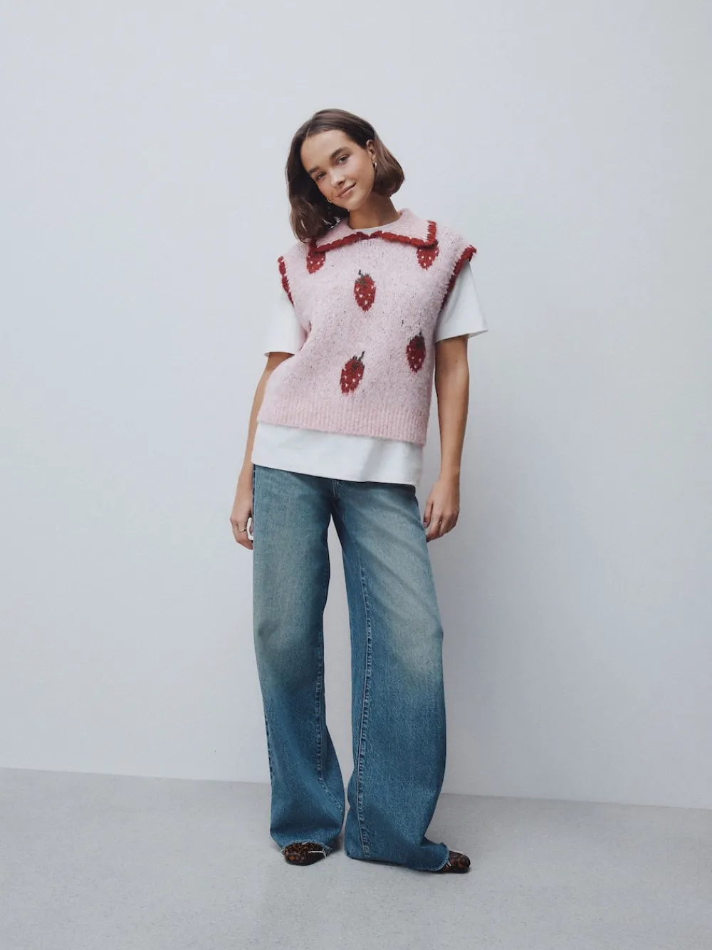 Roze aardbei - Sleeveless Knitted Tank Top With Wool*Next Clearance