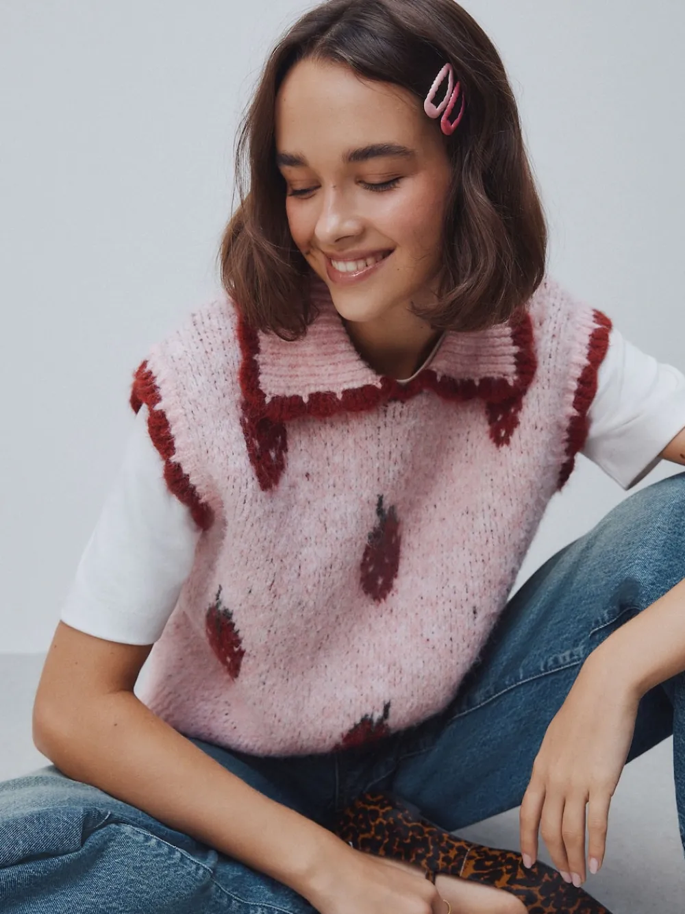 Roze aardbei - Sleeveless Knitted Tank Top With Wool*Next Clearance