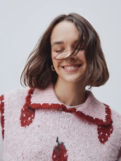 Roze aardbei - Sleeveless Knitted Tank Top With Wool*Next Clearance