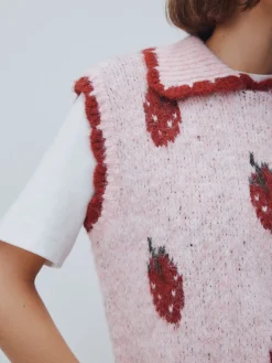 Roze aardbei - Sleeveless Knitted Tank Top With Wool*Next Clearance