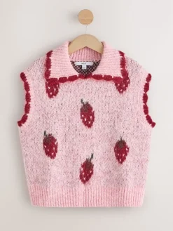 Roze aardbei - Sleeveless Knitted Tank Top With Wool*Next Clearance