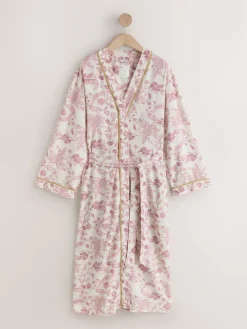 Roze bloemen - Viscose/Linen Blend Dressing Gown*Next New