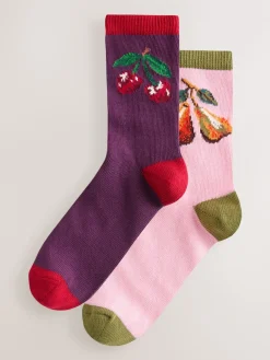 Roze kersen - Warm Handle Cotton Ankle Socks 2 Pack*Next Online