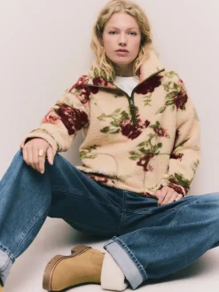 Roze met bloemenprint - Soft Touch Knusse Teddy Borg Kwartrondrits Fleece*Next Discount