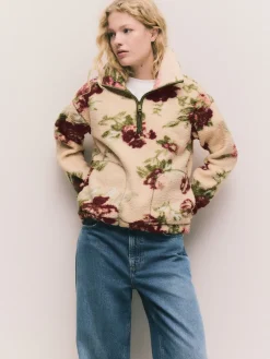 Roze met bloemenprint - Soft Touch Knusse Teddy Borg Kwartrondrits Fleece*Next Discount