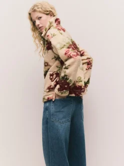 Roze met bloemenprint - Soft Touch Knusse Teddy Borg Kwartrondrits Fleece*Next Discount