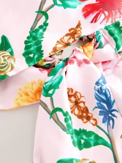 Roze met bloemenprint - Voorgestrikte satijnen hoofddoek*Next Hot
