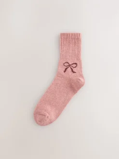 Roze met strikjes - Thermische enkelsokken van wol-zijdemix verpakking van 3*Next Discount