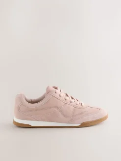 Roze suède - Leather Stitch Panel Detail Lace Up Trainers*Next Clearance