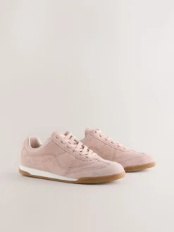 Roze suède - Leather Stitch Panel Detail Lace Up Trainers*Next Clearance