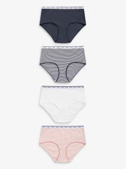 Roze/blauw gestreept - 4 Katoenen slipjes met logotailleband*Next Clearance