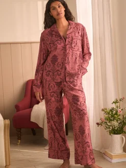 Roze/Bordeaux - Josette pyjama met knopen*Laura Ashley Clearance