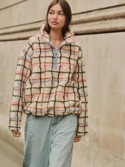 Roze/ecru geruit - Soft Touch Knusse Teddy Borg Kwartrondrits Fleece*Next Discount