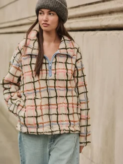 Roze/ecru geruit - Soft Touch Knusse Teddy Borg Kwartrondrits Fleece*Next Discount