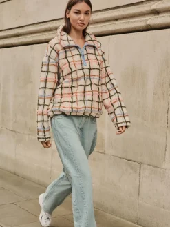 Roze/ecru geruit - Soft Touch Knusse Teddy Borg Kwartrondrits Fleece*Next Discount