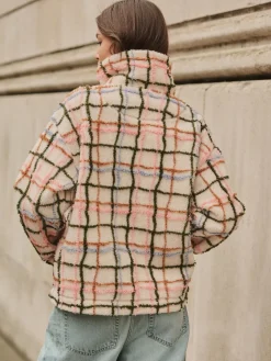 Roze/ecru geruit - Soft Touch Knusse Teddy Borg Kwartrondrits Fleece*Next Discount