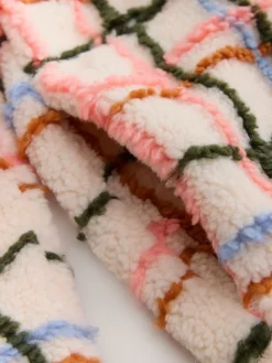 Roze/ecru geruit - Soft Touch Knusse Teddy Borg Kwartrondrits Fleece*Next Discount