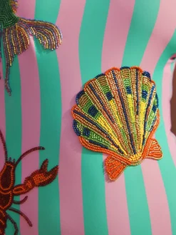 Roze/groene strepen - Beaded Embellished Tummy Control Scoop Swimsuit*Next