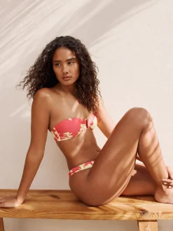 Roze/Limoengroen bloemmotief - Bandeaubikinitop met bies*Next New