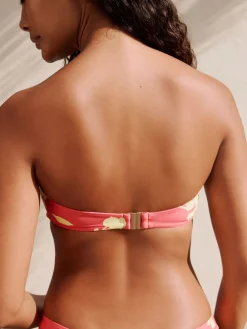 Roze/Limoengroen bloemmotief - Bandeaubikinitop met bies*Next New