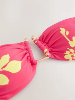 Roze/Limoengroen bloemmotief - Bandeaubikinitop met bies*Next New