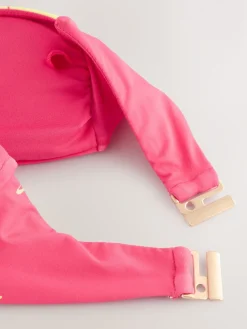 Roze/Limoengroen bloemmotief - Bandeaubikinitop met bies*Next New