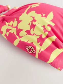 Roze/Limoengroen bloemmotief - Bandeaubikinitop met bies*Next New