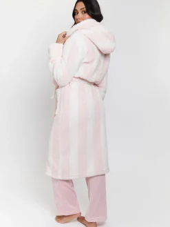 - - Dikke gestreepte midi-badjas met capuchon van sherpa*Loungeable Discount