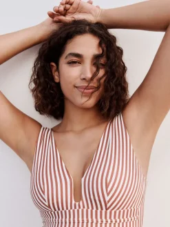 Roze/Witte streep - Diepuitgesneden vormgevend buikcorrigerend badpak*Next Sale