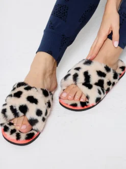 Cheetah & Lightning Bolt Faux Fur Cross Over Slippers*SCAMP & DUDE Hot