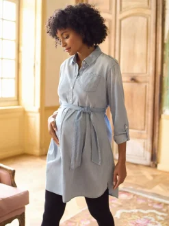 Denim Maternity & Nursing Chambray Shirt Dress*Seraphine Outlet