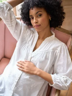 Maternity & Nursing Cotton Embroidered Blouse*Seraphine Sale