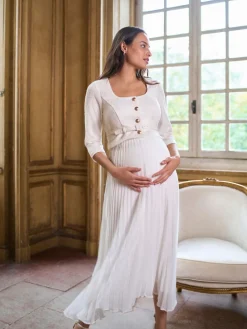 Occasion Maternity & Nursing Bridal Dress With Tweed Bodice & Floaty Pleated Skirt*Seraphine Clearance