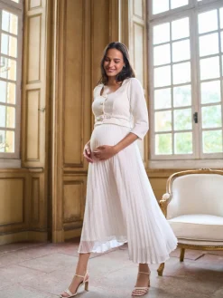 Occasion Maternity & Nursing Bridal Dress With Tweed Bodice & Floaty Pleated Skirt*Seraphine Clearance