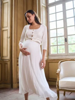 Occasion Maternity & Nursing Bridal Dress With Tweed Bodice & Floaty Pleated Skirt*Seraphine Clearance