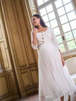 Occasion Maternity & Nursing Bridal Dress With Tweed Bodice & Floaty Pleated Skirt*Seraphine Clearance