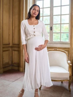 Occasion Maternity & Nursing Bridal Dress With Tweed Bodice & Floaty Pleated Skirt*Seraphine Clearance