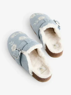 Blue Fur Footbed Embroidered Mule Slippers*Shabby Chic by Rachel Ashwell®