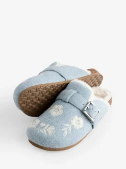 Blue Fur Footbed Embroidered Mule Slippers*Shabby Chic by Rachel Ashwell®