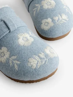 Blue Fur Footbed Embroidered Mule Slippers*Shabby Chic by Rachel Ashwell®