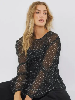 Georgette Spot Print Shirred Blouse*Simply Be