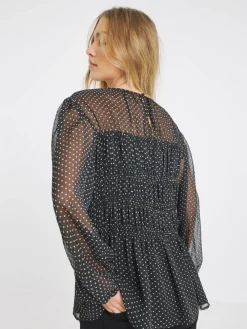 Georgette Spot Print Shirred Blouse*Simply Be