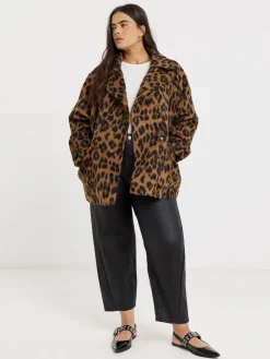 Leopard Print Brushed Faux Wool Pea Coat*Simply Be Clearance