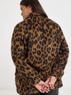 Leopard Print Brushed Faux Wool Pea Coat*Simply Be Clearance