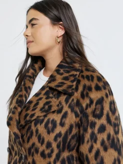 Leopard Print Brushed Faux Wool Pea Coat*Simply Be Clearance