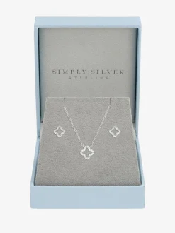 Cubic Zirconia Pave Open Clover Gift Box Set*Simply Silver Sale