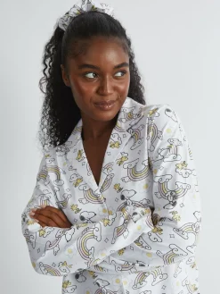 Peanuts x Snoopy Rainbow Print Pyjama Set in Ecru*Skinnydip