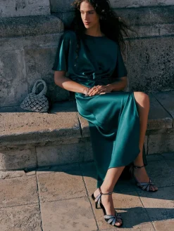 - Textured Satin Short Sleeve Twist Front Midi Dress*Next Hot