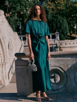 - Textured Satin Short Sleeve Twist Front Midi Dress*Next Hot