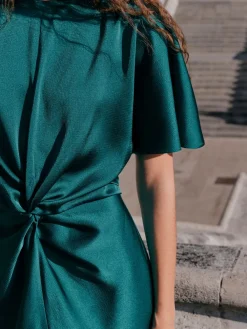 - Textured Satin Short Sleeve Twist Front Midi Dress*Next Hot